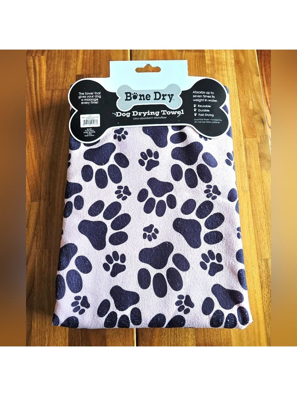 NEW! Bone Dry Pink Print Paw Dog Drying Microfiber Towel